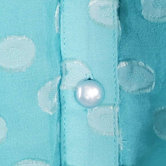 Soft Surroundings Shirt Women Medium Blue Dot Silk Rayon Lined Button Up Blouse - Picture 4 of 11